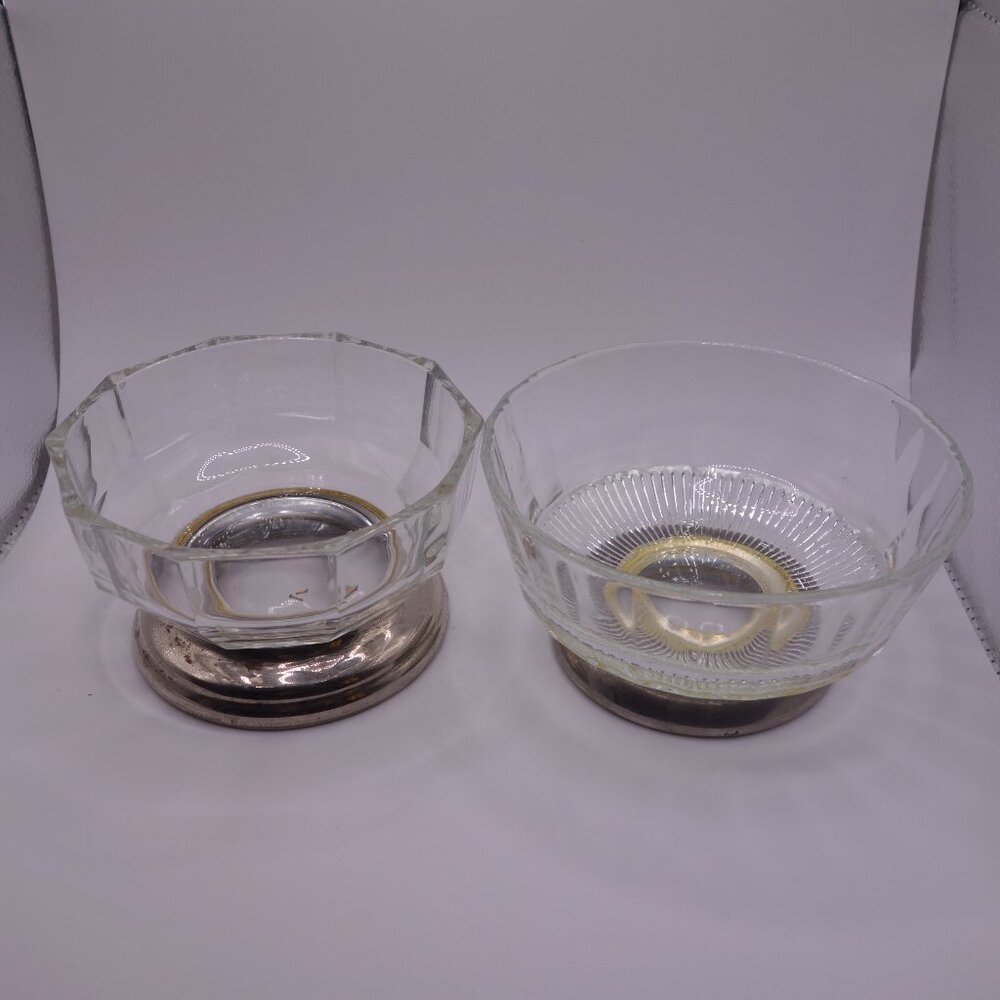 Two(2) Glass Bowls with Metal Base